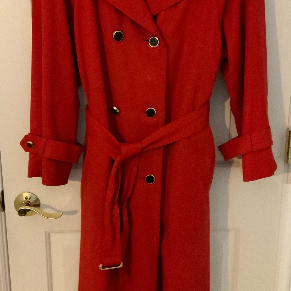 Heavy double breasted red wool maxi coat